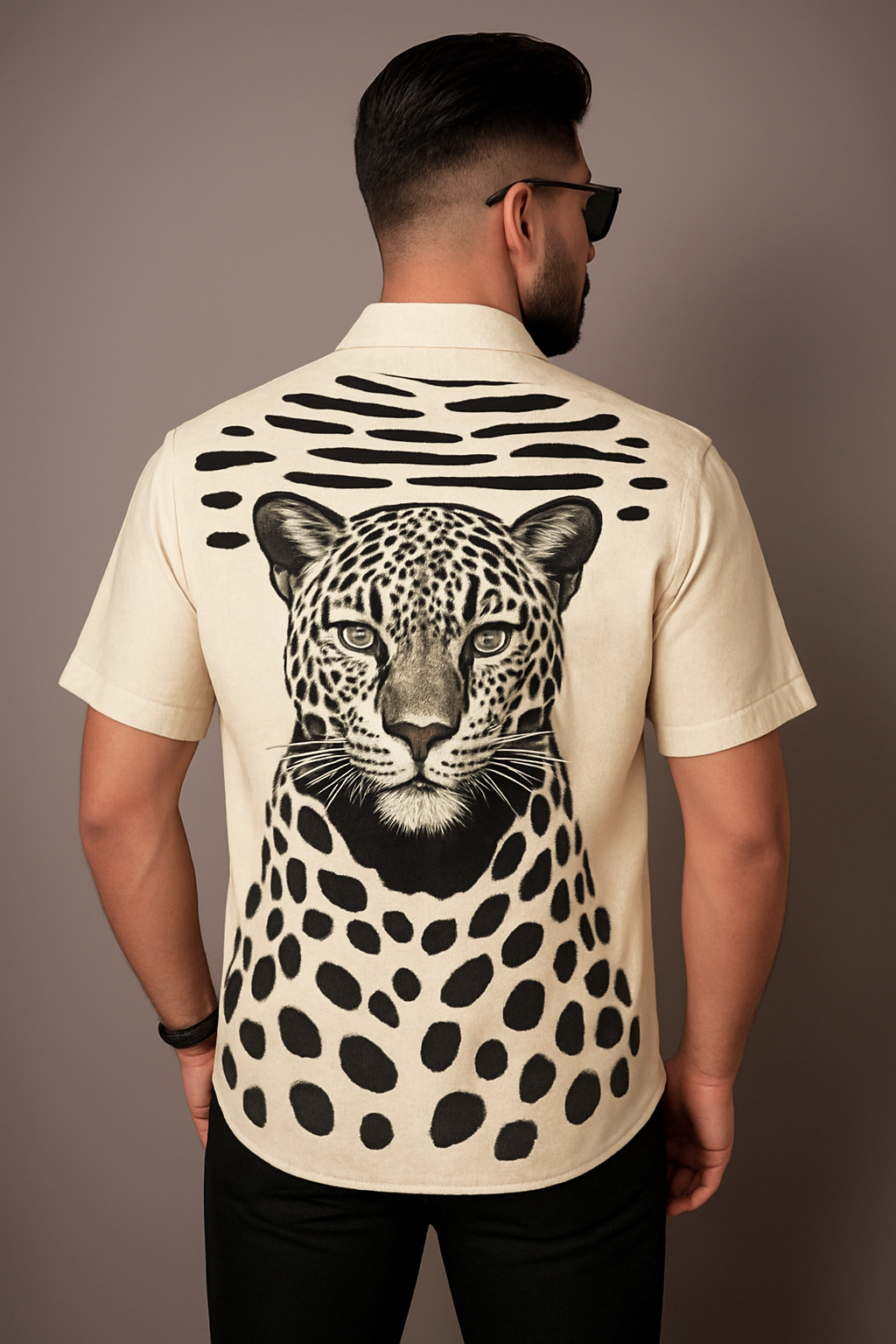 Beige Printed Half Sleeve Shir