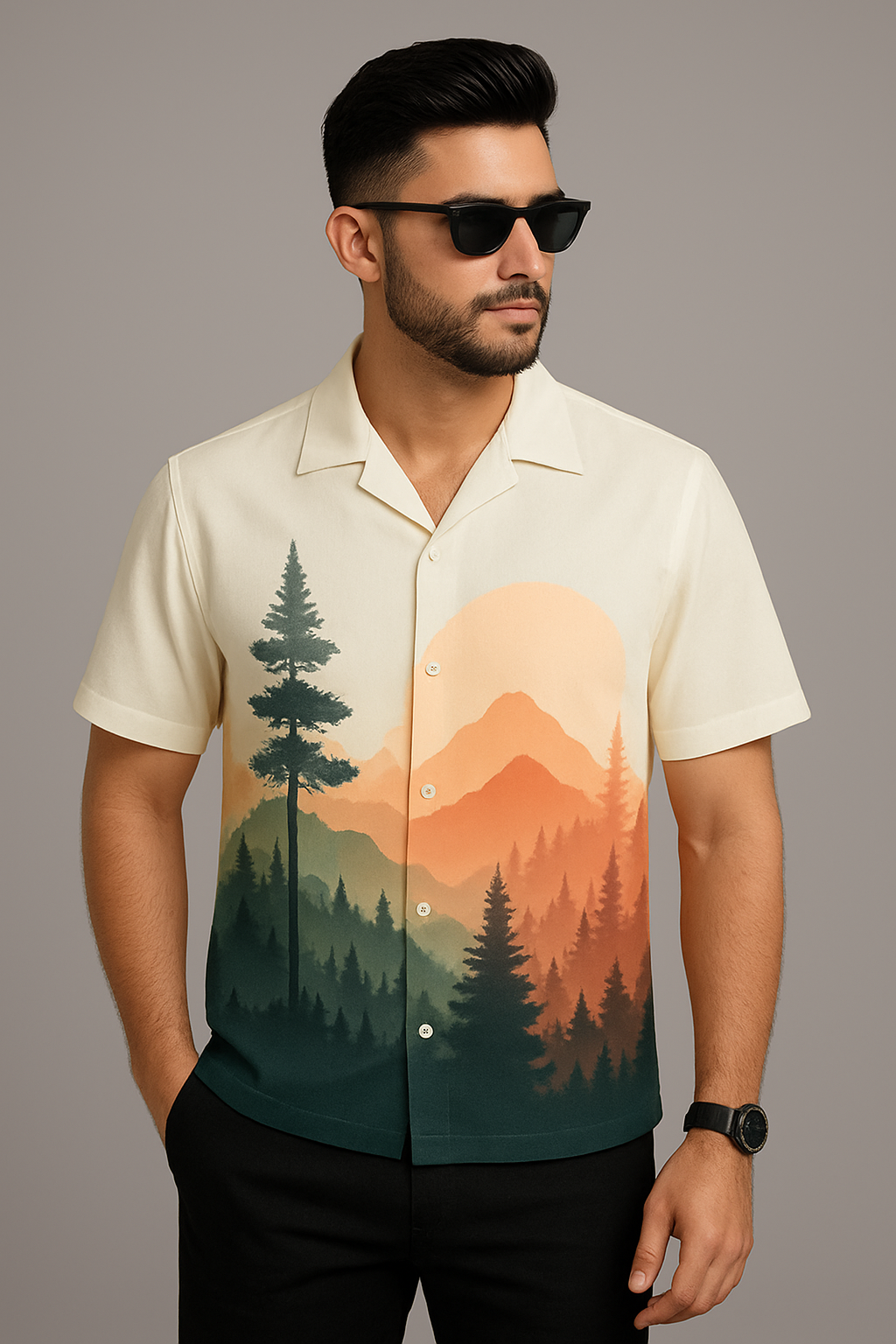 Off White Printed Half Sleeve Shirt