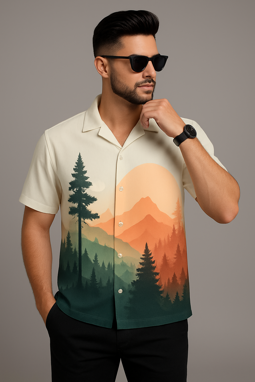 Off White Printed Half Sleeve Shirt